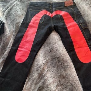 Evisu Jeans Dark blue Raw Denim Size 38x34 worn 4xs. still Have the original Bag